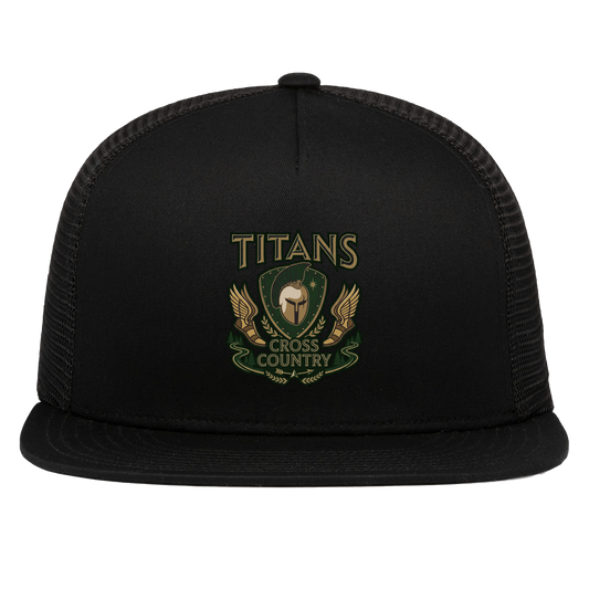tc-titans-cross-country-insignia-pacific-headwear-d-series-5-panel-trucker-snapback-cap — Black — Front — source sha256 f7d60ee7da160a24001df6045c08accbc75e8594b6cacf5c730e6b294fe35c44 — Color position 1