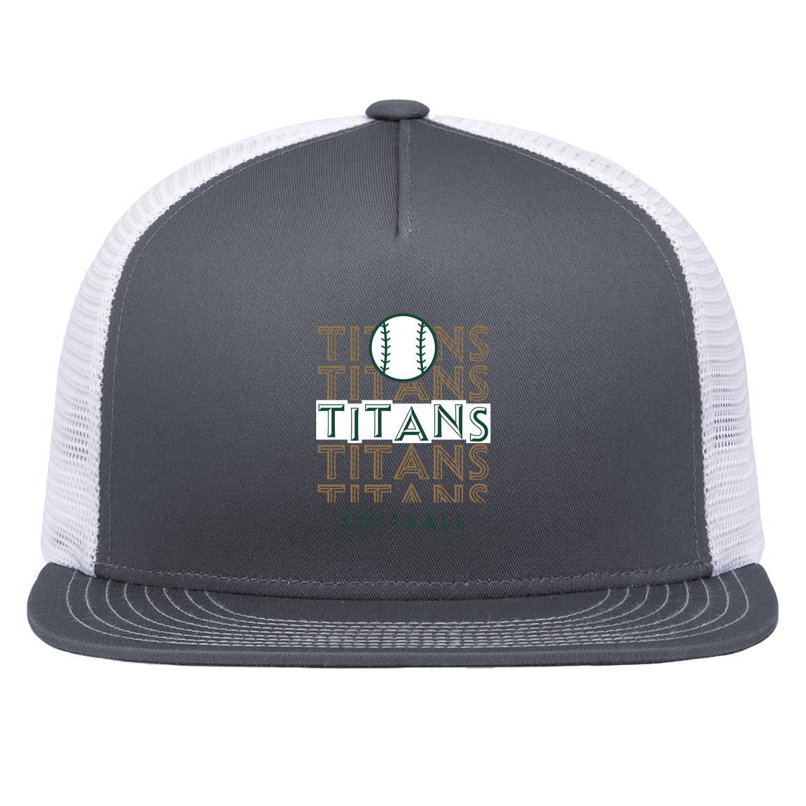 tc-titans-echo-highlight-2-pacific-headwear-d-series-5-panel-trucker-snapback-cap — Graphite/White — Front — source sha256 54f0936d2c8057ddf8653fab7fe9fe769225047c36ca7368af5e936e0bed811e — Color position 4