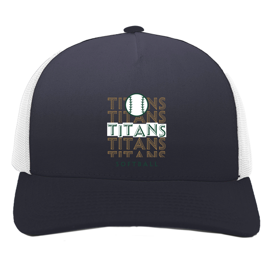 tc-titans-echo-highlight-2-pacific-headwear-5-panel-trucker-snapback-cap — Navy/White — Front — source sha256 755687d388c83e4a945e3848fc624dd895dd844376406a6f2b9884ea4219f3a2 — Color position 1