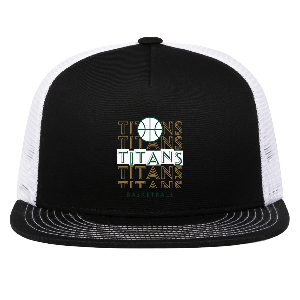 tc-titans-echo-highlight-pacific-headwear-d-series-5-panel-trucker-snapback-cap — Black/White — Front — source sha256 7ead8acc1eea2bbfc133e62c07e2b436a680a4066657a221147e3a5bf57a0e49 — Color position 2