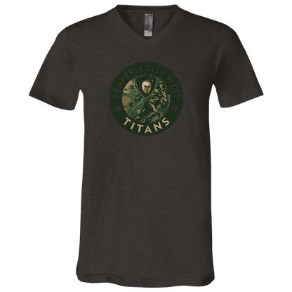 tc-titans-football-breakaway-bella-canvas-unisex-jersey-ss-v-neck-t-shirt — Dark Grey Heather — Front — source sha256 55139803634ee6e1e56e07086dc883cf51ea234cf52d10f1ce7431717fe477d3 — Color position 3