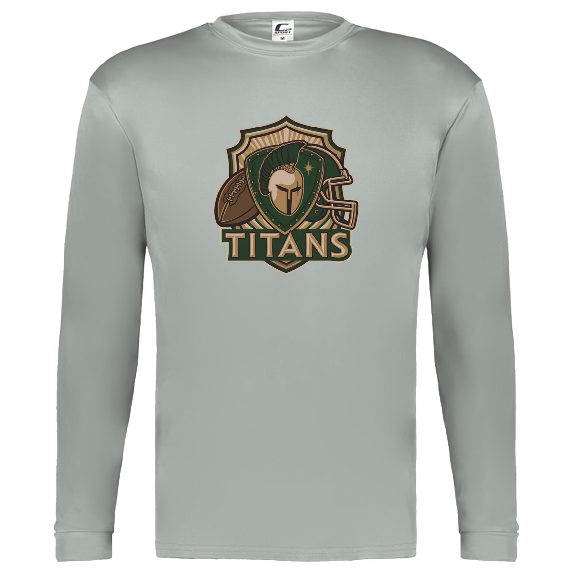tc-titans-football-crest-v2-c2-kids-performance-long-sleeve-tee — Silver — Front — source sha256 0ca8c453d4da395296e9f6b1bcd778ddf8823b9ce7fedd93c320b1c79f062922 — Color position 3