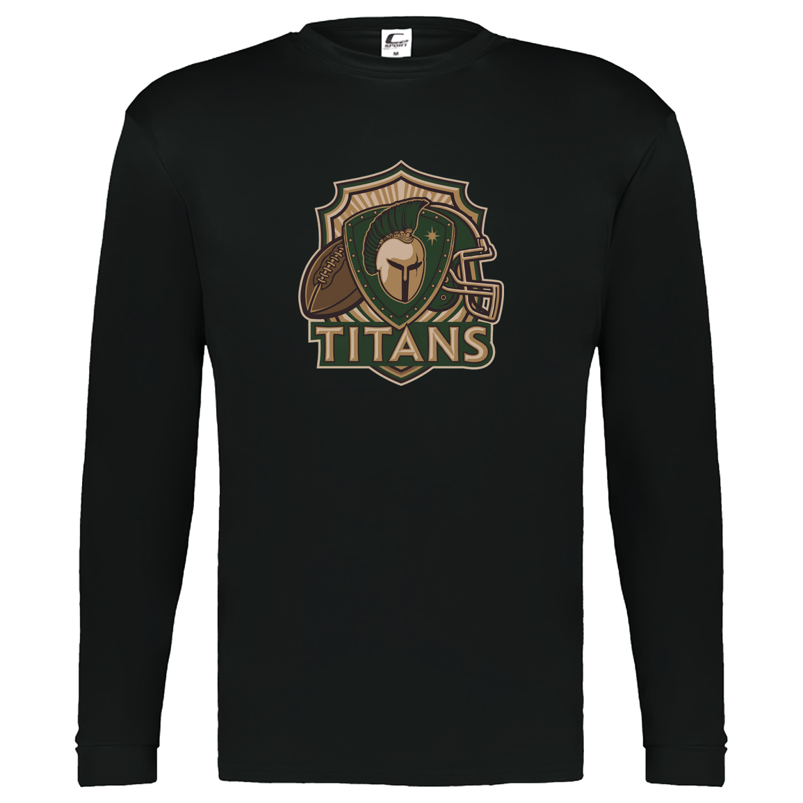 tc-titans-football-crest-v2-c2-kids-performance-long-sleeve-tee — Black — Front — source sha256 a136f569e30d9b4fc12594167b716755ee812cb6a78f68cd4d13851889c3357e — Color position 1