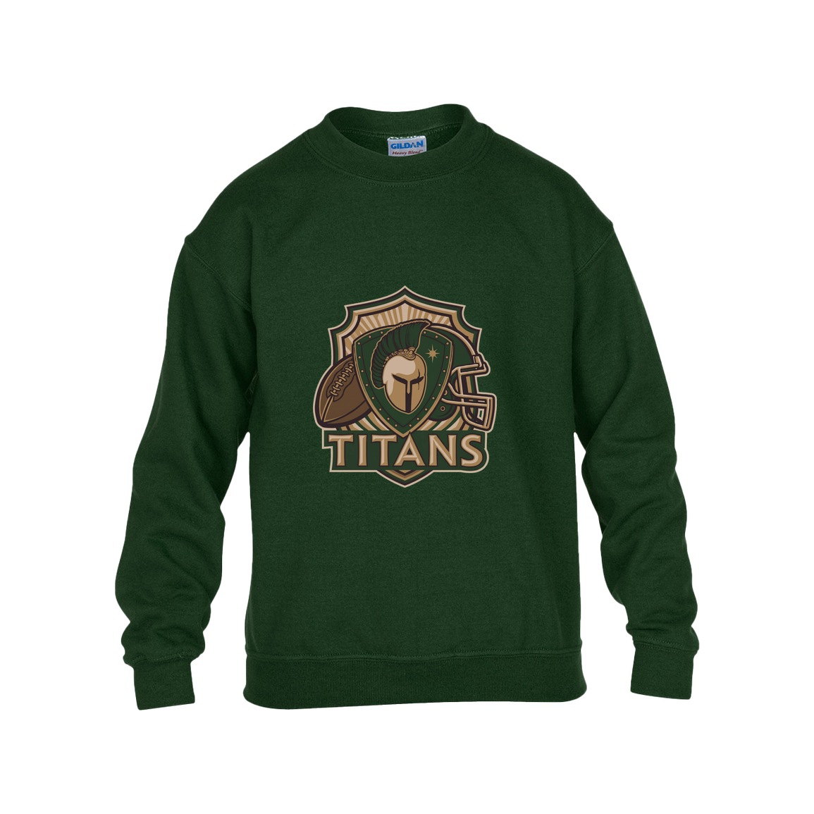 tc-titans-football-crest-v2-gildan-kids-heavy-blend-fleece-crew — Forest Green — Front — source sha256 cbfe1f87e7774414a322ff8a943ef7243b3ff1574c2ed970a4c9835d2efdb98b — Color position 5