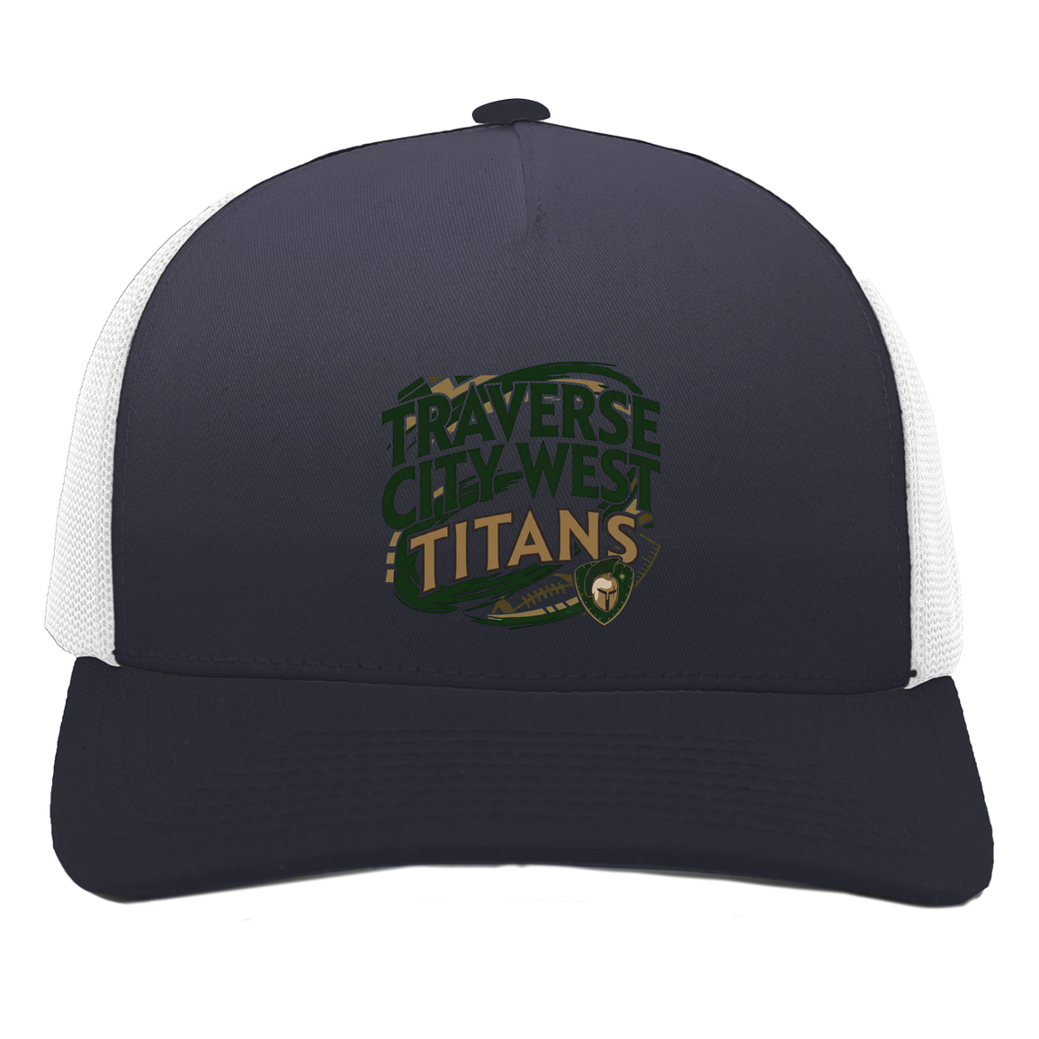 tc-titans-football-graphic-pacific-headwear-5-panel-trucker-snapback-cap — Navy/White — Front — source sha256 3431a2d0989518a42e8e2188ee2d11673599f2c037730585a326c5c9e53e1e9d — Color position 1