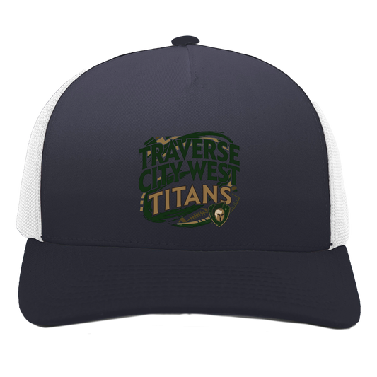 tc-titans-football-graphic-pacific-headwear-5-panel-trucker-snapback-cap — Navy/White — Front — source sha256 3431a2d0989518a42e8e2188ee2d11673599f2c037730585a326c5c9e53e1e9d — Color position 1
