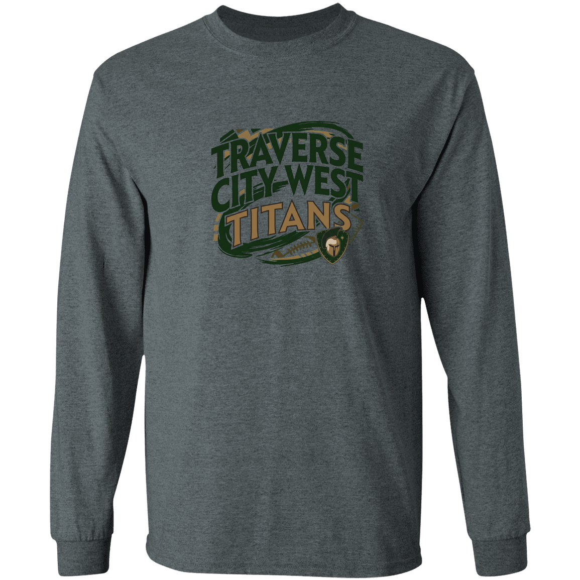 tc-titans-football-graphic-gildan-ls-t-shirt-5-3-oz — Dark Heather — Front — source sha256 51add3379263b592d235b36d41734978dc135b2af8e85cbe6d6c2aa5cb736efb — Color position 2