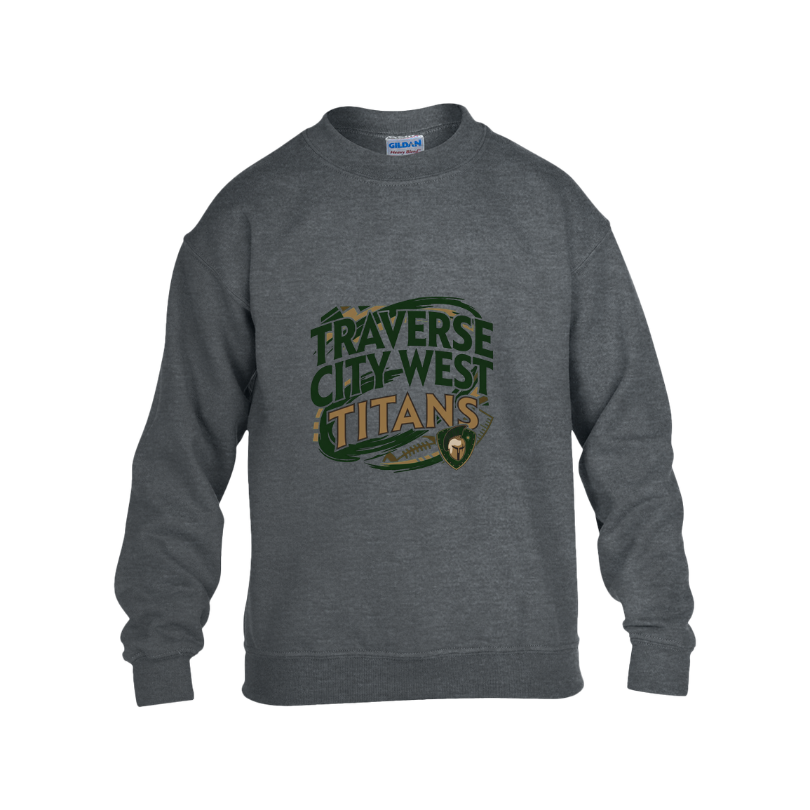 tc-titans-football-graphic-gildan-kids-heavy-blend-fleece-crew — Dark Heather — Front — source sha256 d7e48829707dacbc9f20578486804b79b0beed0f2d4d649300e31b99862f499b — Color position 2