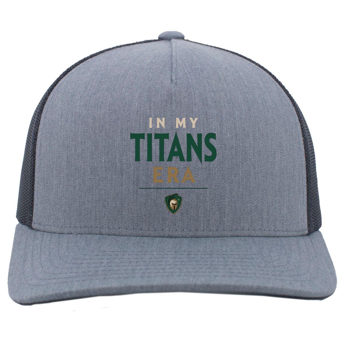 tc-titans-in-my-titans-era-pacific-headwear-5-panel-trucker-snapback-cap — Heather Grey/Light Charcoal — Front — source sha256 26417dcfab24f7fd68313281688c4b19a3b711ebd836796e9aa54c5e3b11d23a — Color position 2
