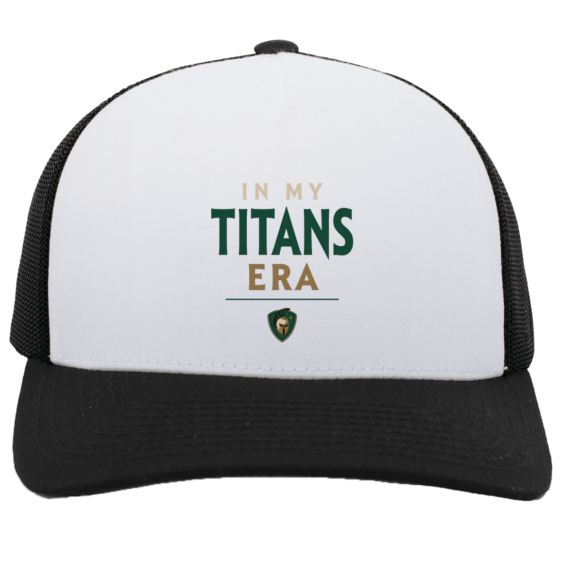tc-titans-in-my-titans-era-pacific-headwear-5-panel-trucker-snapback-cap — White/Black — Front — source sha256 46d72924d8bce0b6ef21deb3d6e785223a447bdfb47e1880993213208619f8f9 — Color position 4
