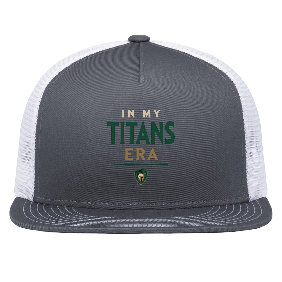tc-titans-in-my-titans-era-pacific-headwear-d-series-5-panel-trucker-snapback-cap — Graphite/White — Front — source sha256 4d870aef65cab3afee3e9c3140e17704bc694d59c23f72e41c0e39daa0bd1909 — Color position 4