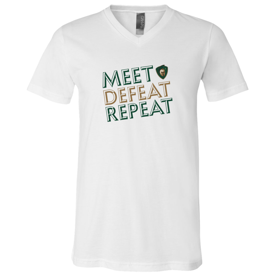 tc-titans-meet-defeat-repeat-bella-canvas-unisex-jersey-ss-v-neck-t-shirt — White — Front — source sha256 1952cb8176c9b5d8e89951b472d3a61f341c9c65e8bbbbbb480182e9f2803eac — Color position 1