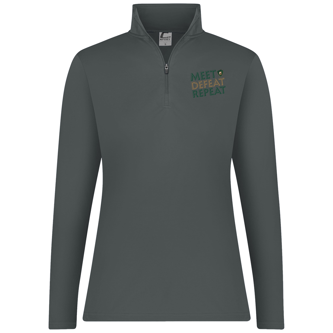 tc-titans-meet-defeat-repeat-c2-womens-1-4-zip-pullover — Graphite — Front — source sha256 1f6bc9fbacf656d0562e20d0f8a0de879b39ffc6172ae38966218fbbe49a8bed — Color position 4
