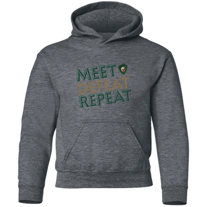tc-titans-meet-defeat-repeat-gildan-youth-pullover-hoodie — Dark Heather — Front — source sha256 28efe31de53c24774a01b492b28f660e6580c3f3833fe770cccc610db68d9d0f — Color position 4