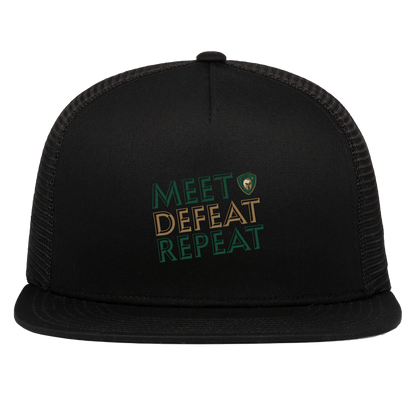 tc-titans-meet-defeat-repeat-pacific-headwear-d-series-5-panel-trucker-snapback-cap — Black — Front — source sha256 564356bad8a6c85f959cbb39d24b0cbdc91ff6ed6ad12b7611d70d9218c2872e — Color position 1