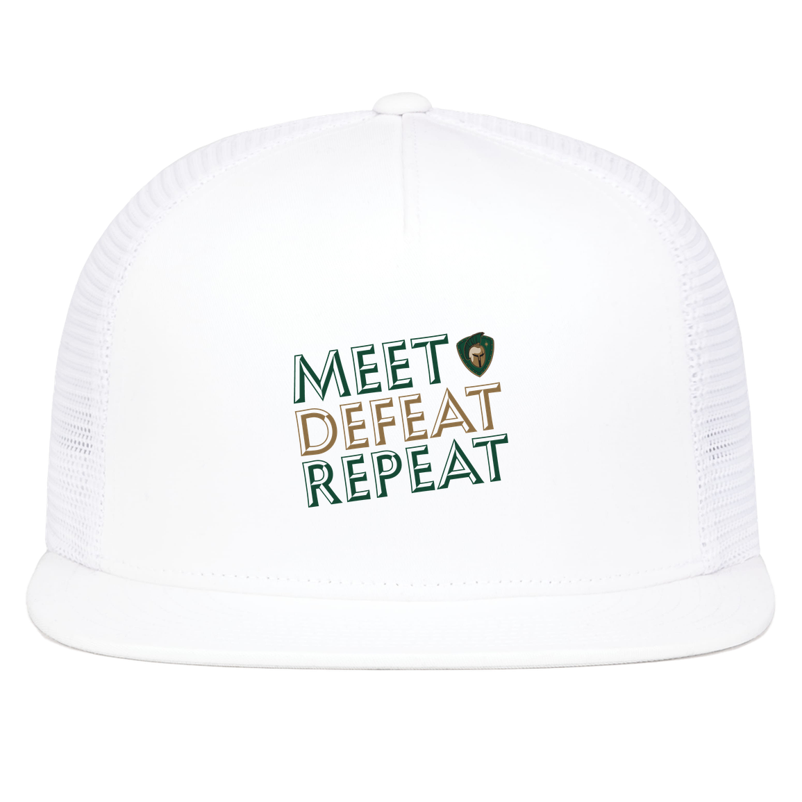 tc-titans-meet-defeat-repeat-pacific-headwear-d-series-5-panel-trucker-snapback-cap — White — Front — source sha256 62f30eb934954b857b3b5c215d6b9140efa326d470f38bb4b3320f3eec6543b2 — Color position 5