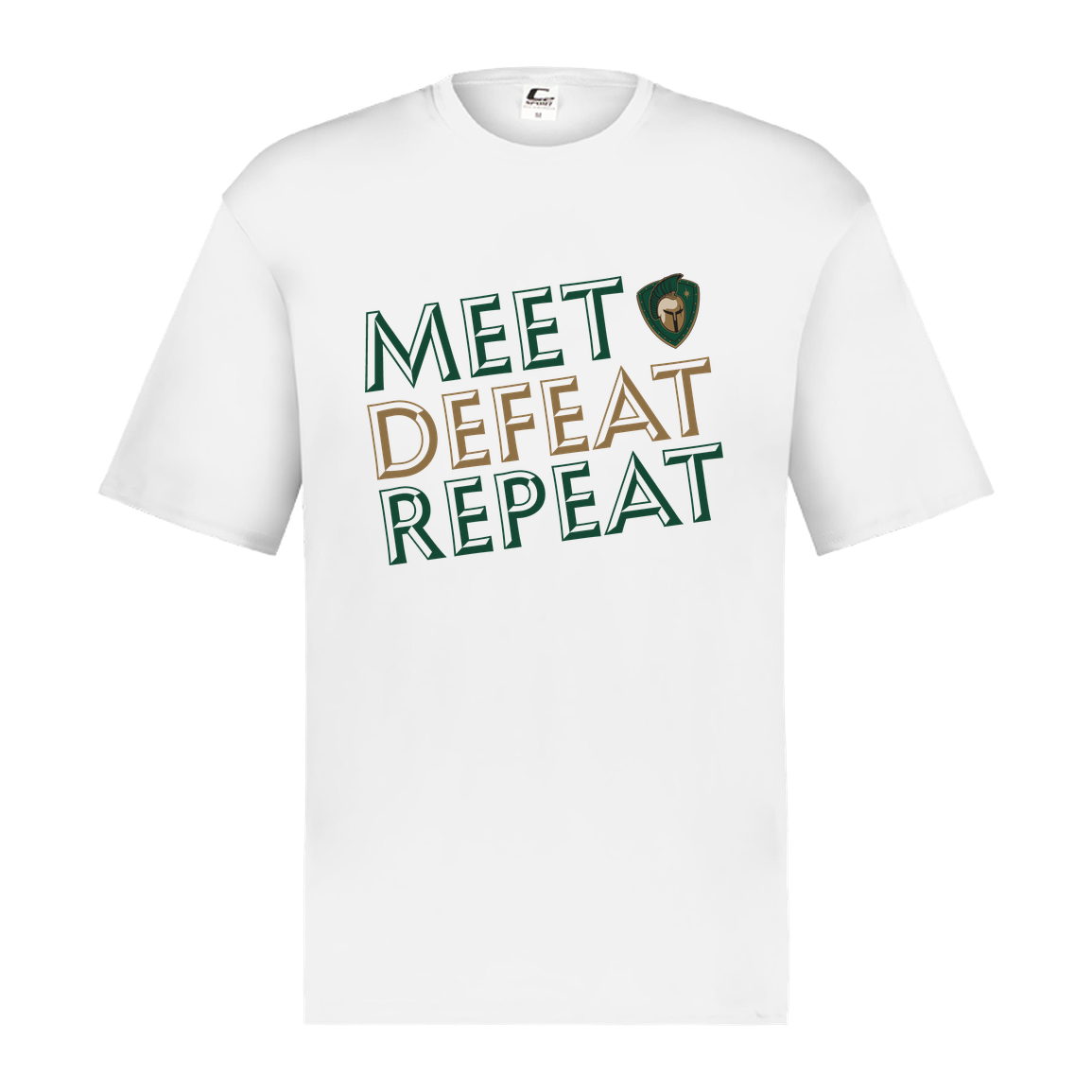 tc-titans-meet-defeat-repeat-c2-mens-performance-short-sleeve-tee — White — Front — source sha256 7e55e155039f2f54aec713a489045e80f75d9dd223e012bb67ffba8fdd4d357a — Color position 4