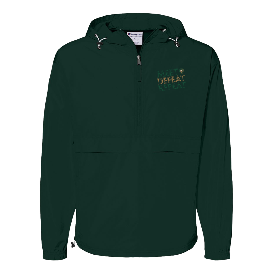tc-titans-meet-defeat-repeat-champion-unisex-packable-anorak-jacket — Dark Green — Front — source sha256 897d2868c33d5541c9f284f6a3a693ed95ccd1ed9cdb37f431aa0fe16a4df2de — Color position 3