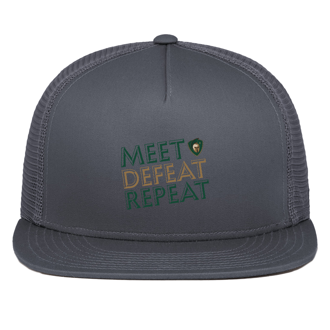 tc-titans-meet-defeat-repeat-pacific-headwear-d-series-5-panel-trucker-snapback-cap — Graphite — Front — source sha256 9e686fbd958b6a2f14c4f3f2519f9940d74a726e5d9622d670018ee31951837b — Color position 3