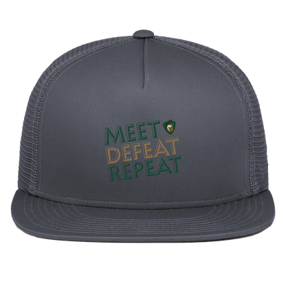 tc-titans-meet-defeat-repeat-pacific-headwear-d-series-5-panel-trucker-snapback-cap — Graphite — Front — source sha256 9e686fbd958b6a2f14c4f3f2519f9940d74a726e5d9622d670018ee31951837b — Color position 3