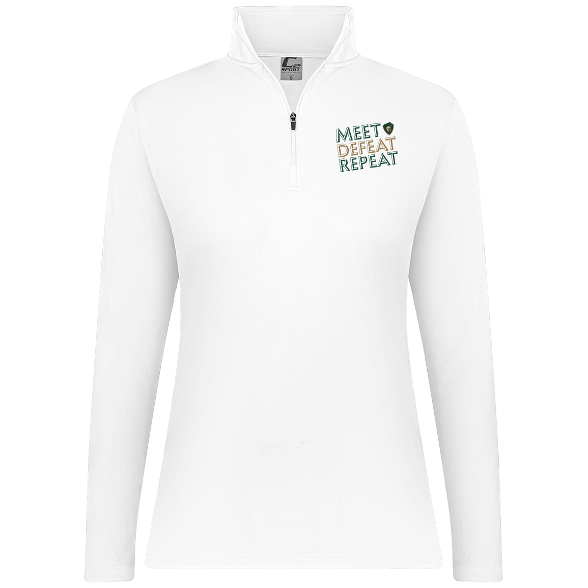 tc-titans-meet-defeat-repeat-c2-womens-1-4-zip-pullover — White — Front — source sha256 a9a33faa475a7cd0f2dcc29d113768118df1281fc04d1c324f95ec93dc44d8aa — Color position 3