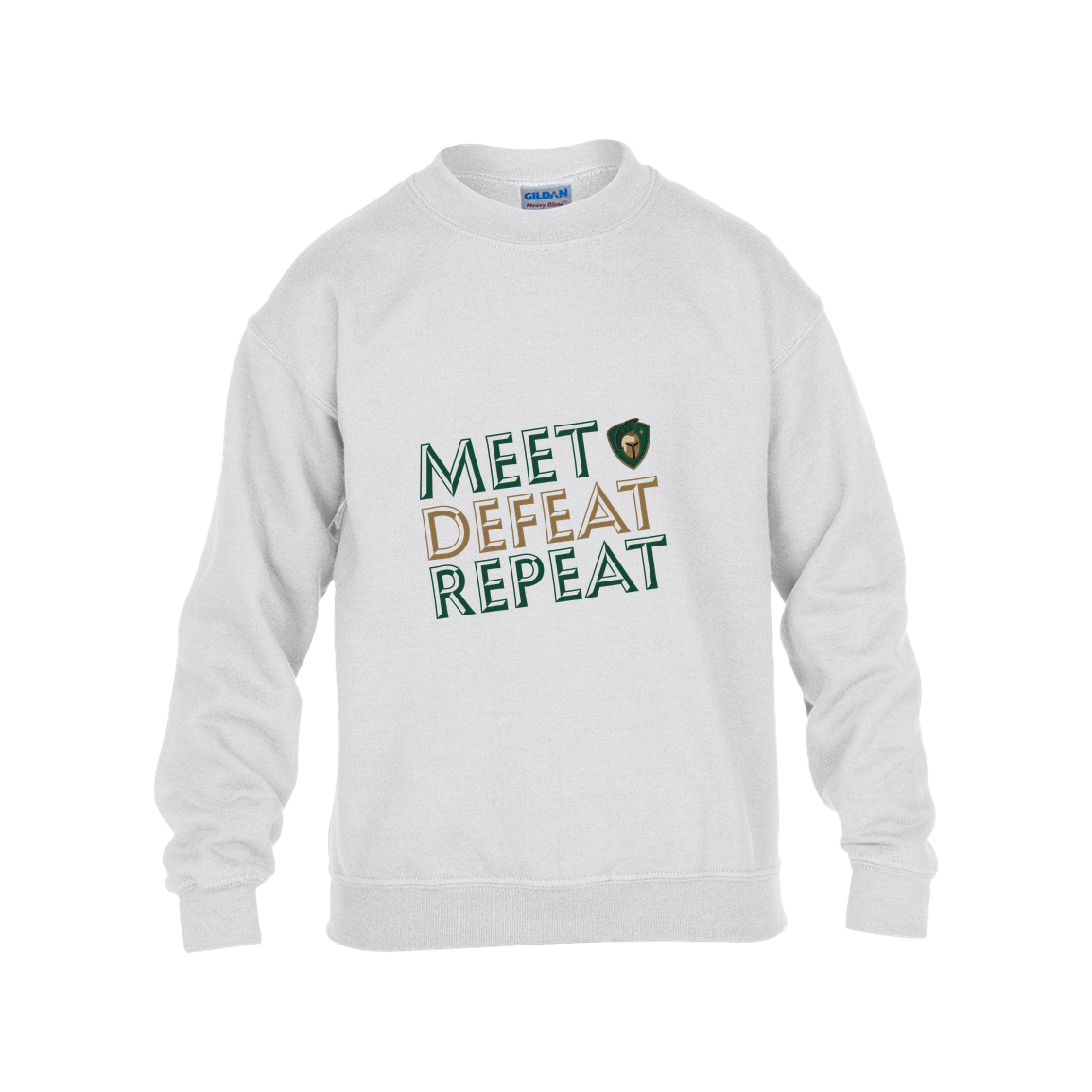tc-titans-meet-defeat-repeat-gildan-kids-heavy-blend-fleece-crew — White — Front — source sha256 b1091ba243597dea30caafc76098201dfd6b380ffe070390cd57864ef834e91a — Color position 4