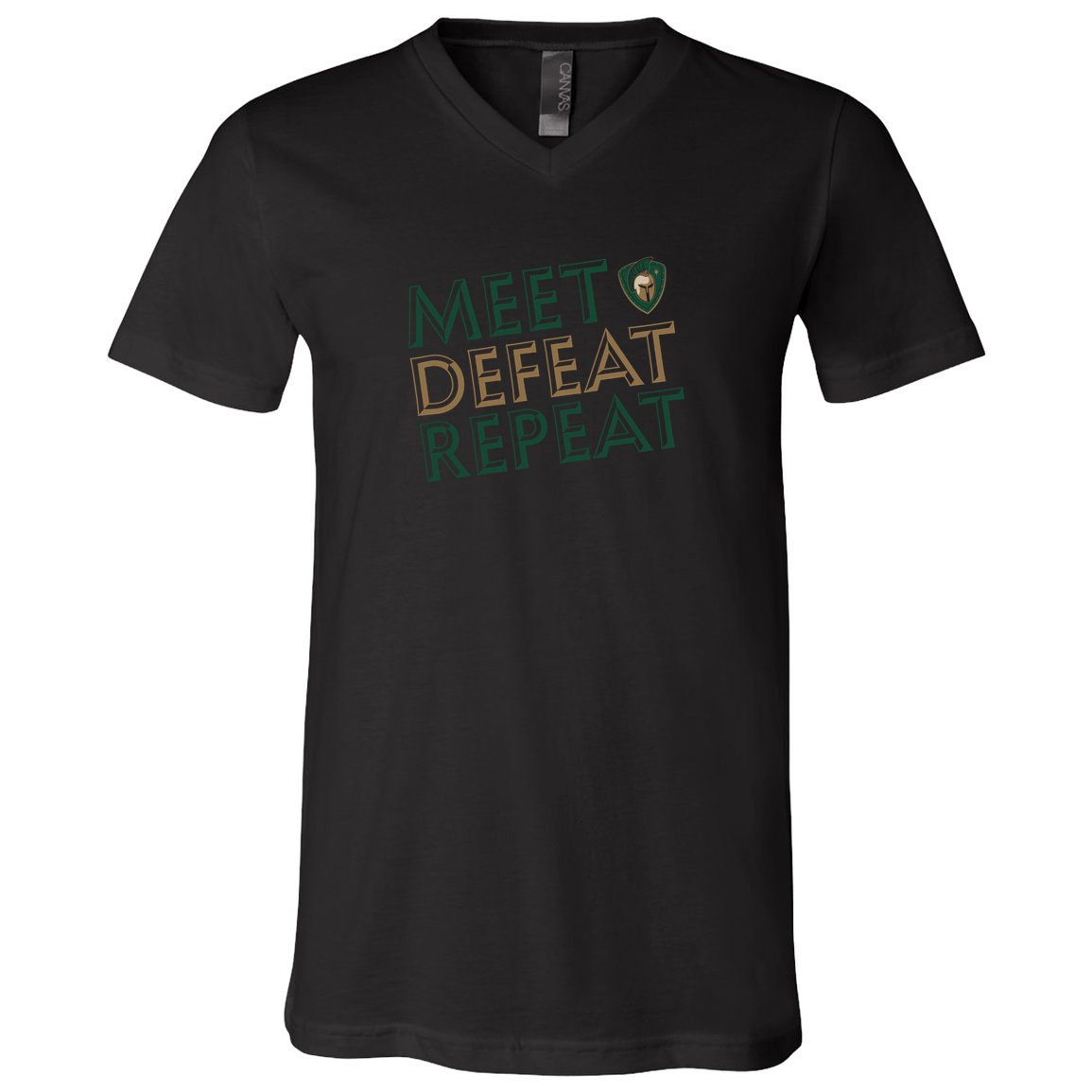 tc-titans-meet-defeat-repeat-bella-canvas-unisex-jersey-ss-v-neck-t-shirt — Black — Front — source sha256 e0abcdd654037b49611e9f63012a6c4e5ecb704b371043ea71328cc2778a0235 — Color position 2