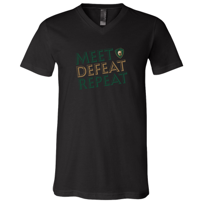 tc-titans-meet-defeat-repeat-bella-canvas-unisex-jersey-ss-v-neck-t-shirt — Black — Front — source sha256 e0abcdd654037b49611e9f63012a6c4e5ecb704b371043ea71328cc2778a0235 — Color position 2