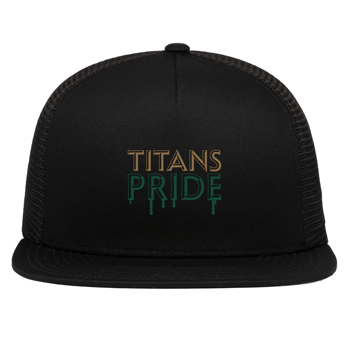 tc-titans-pride-drip-pacific-headwear-d-series-5-panel-trucker-snapback-cap — Black — Front — source sha256 11805ea7263529b10bf5ce200e3065c3182200f80ab3667cd0d9c08070939997 — Color position 1