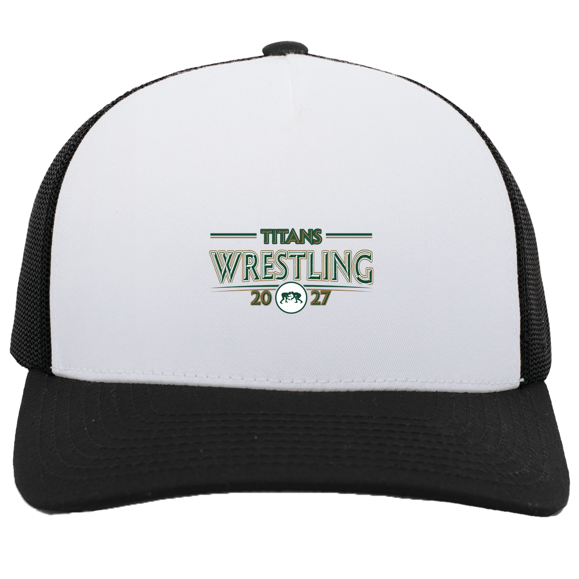 tc-titans-retro-takedown-pacific-headwear-5-panel-trucker-snapback-cap — White/Black — Front — source sha256 6c929e97d0a2c8c9fad83eff51b63b05df57cab7ce93f911d163d3cbc635c4b8 — Color position 4