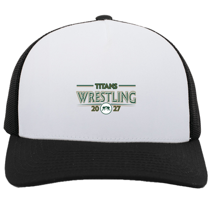 tc-titans-retro-takedown-pacific-headwear-5-panel-trucker-snapback-cap — White/Black — Front — source sha256 6c929e97d0a2c8c9fad83eff51b63b05df57cab7ce93f911d163d3cbc635c4b8 — Color position 4