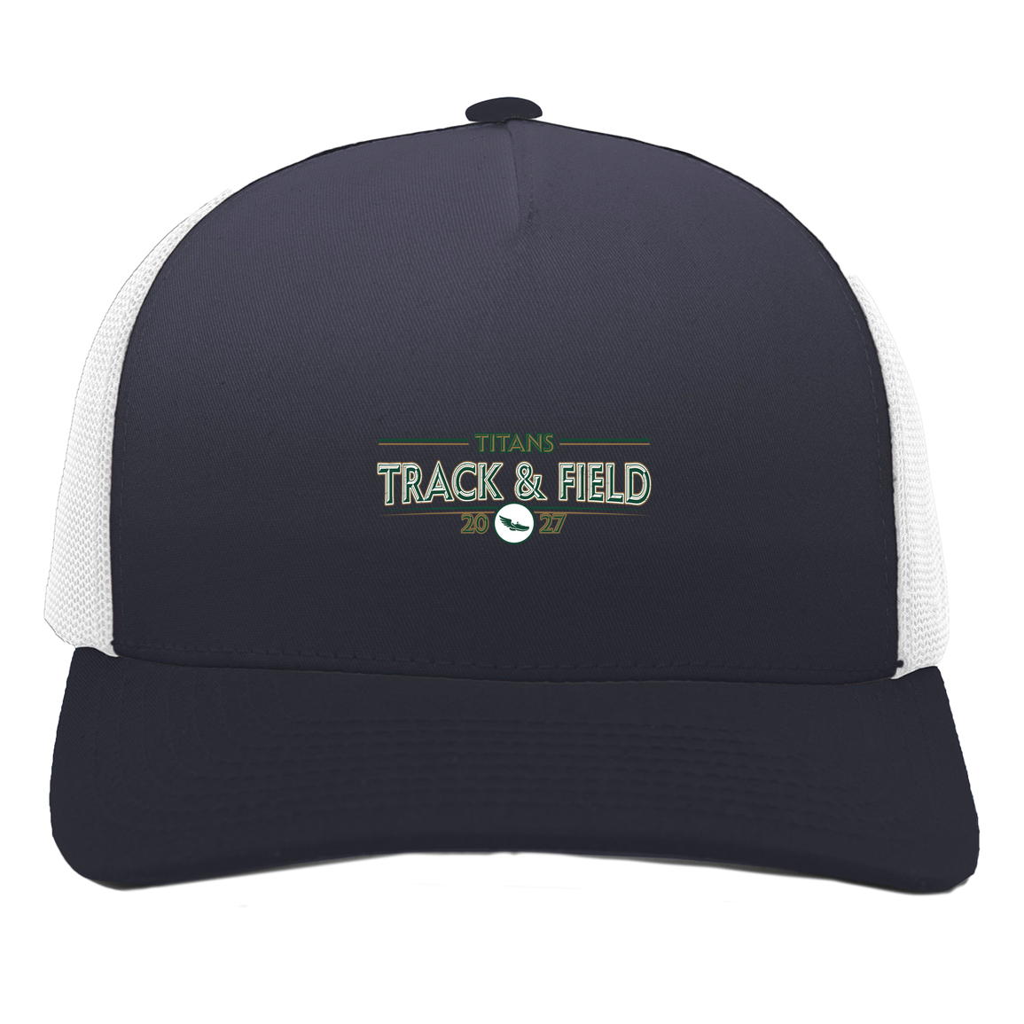 tc-titans-retro-winged-foot-pacific-headwear-5-panel-trucker-snapback-cap — Navy/White — Front — source sha256 b4b7bb4998912037ad45962aaa3a8c685a450bf25a4fdefac7e7c1dce2904897 — Color position 1