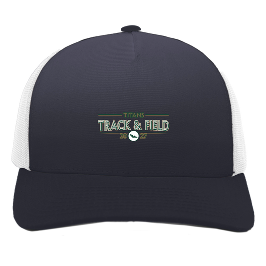 tc-titans-retro-winged-foot-pacific-headwear-5-panel-trucker-snapback-cap — Navy/White — Front — source sha256 b4b7bb4998912037ad45962aaa3a8c685a450bf25a4fdefac7e7c1dce2904897 — Color position 1