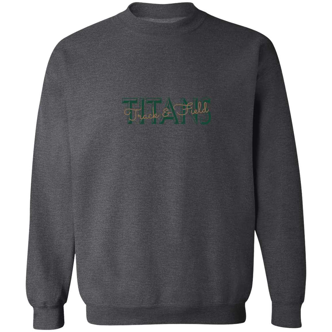 tc-titans-script-overlay-gildan-crewneck-pullover-sweatshirt — Dark Heather — Front — source sha256 041286f0971e2cb901c3a2afcd4ea2c8aea14e89a2567460554aba8a59bf93f9 — Color position 6