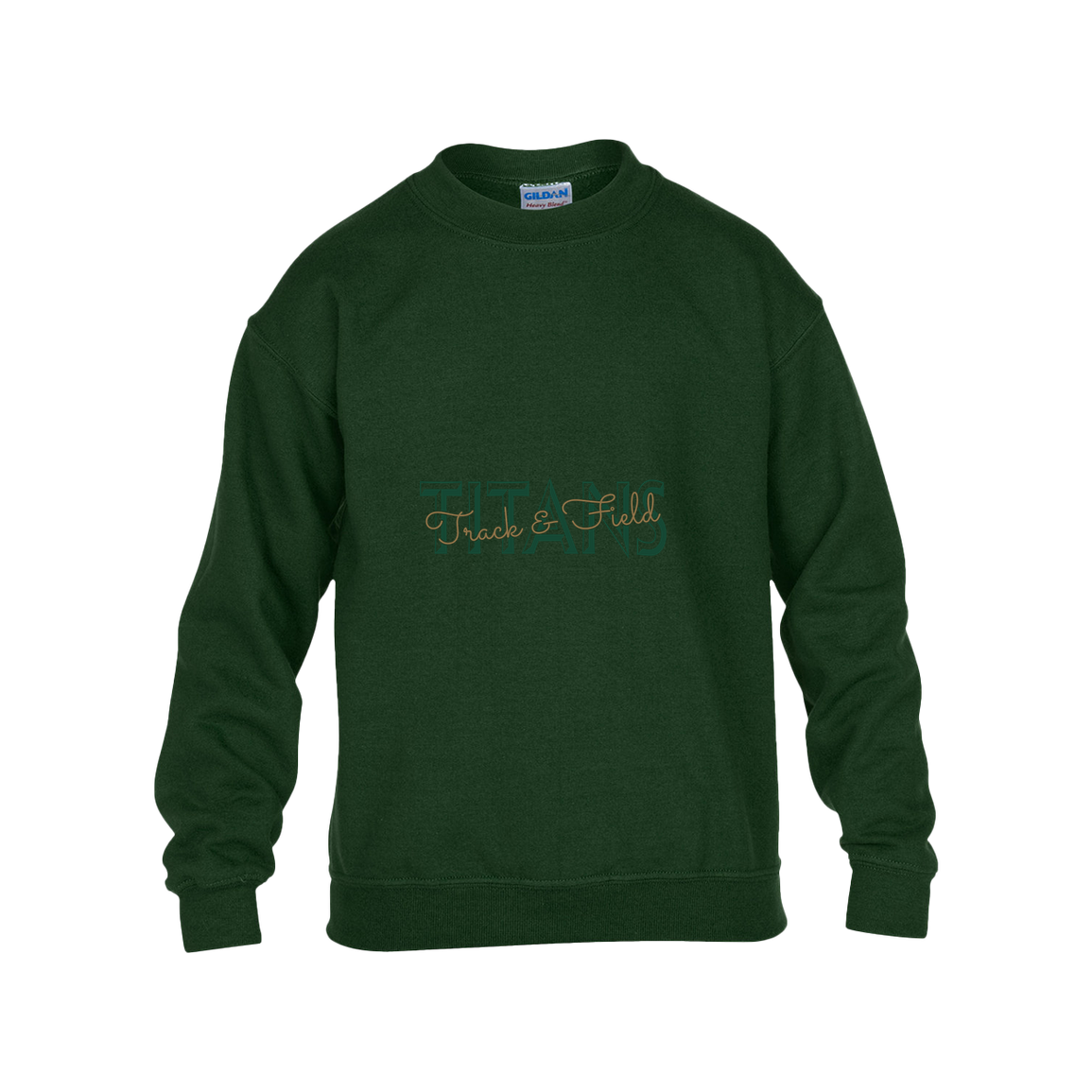 tc-titans-script-overlay-gildan-kids-heavy-blend-fleece-crew — Forest Green — Front — source sha256 4f5245d2462a9379f8b1c39cc0c792550a8c05c8accb1b7771a5a5adfb32a54f — Color position 5