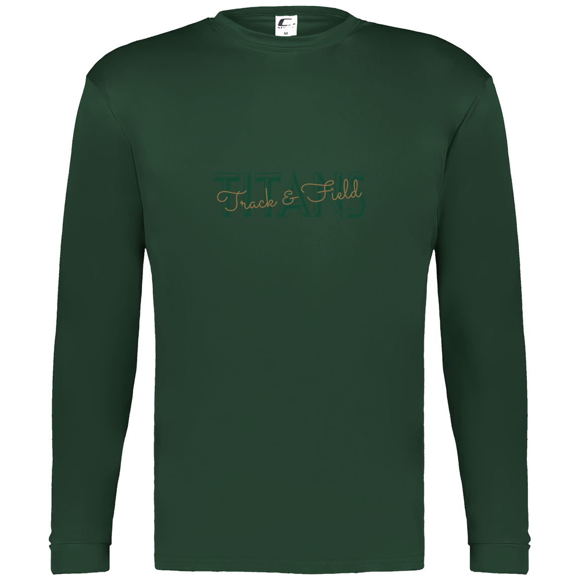 tc-titans-script-overlay-c2-mens-performance-long-sleeve-tee — Dark Green — Front — source sha256 612077c09a80c92798a6fed01221c879aff13b3a6a6203fed557ec3a7e7363ee — Color position 5