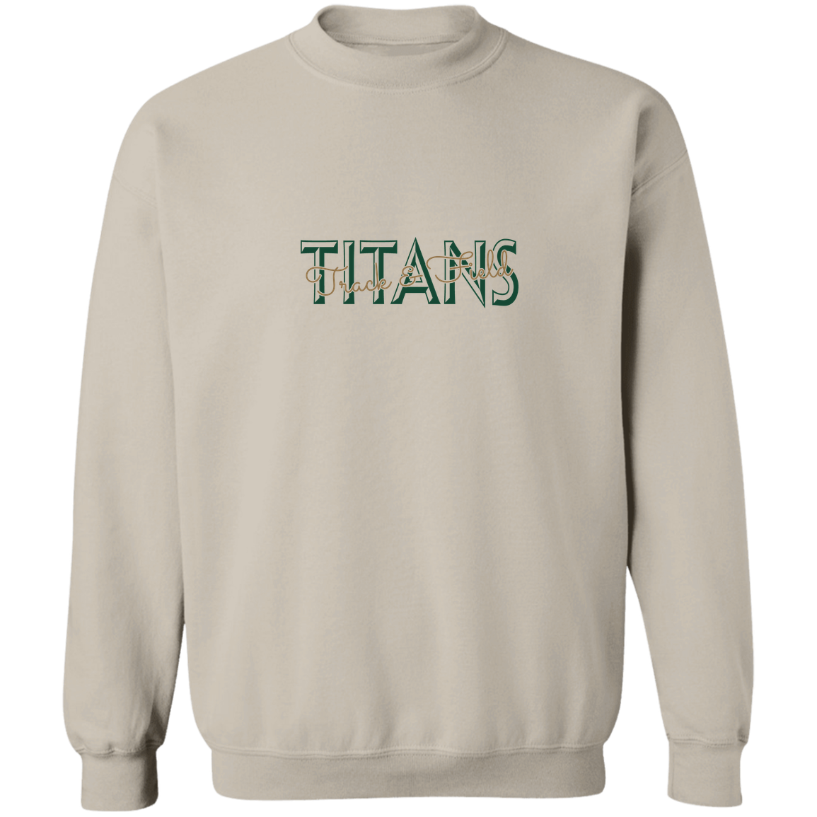 tc-titans-script-overlay-gildan-crewneck-pullover-sweatshirt — Sand — Front — source sha256 8518f3f6db26555fbee1f07f0a9688049047bd31622c40c6bf235670c14aedbf — Color position 5
