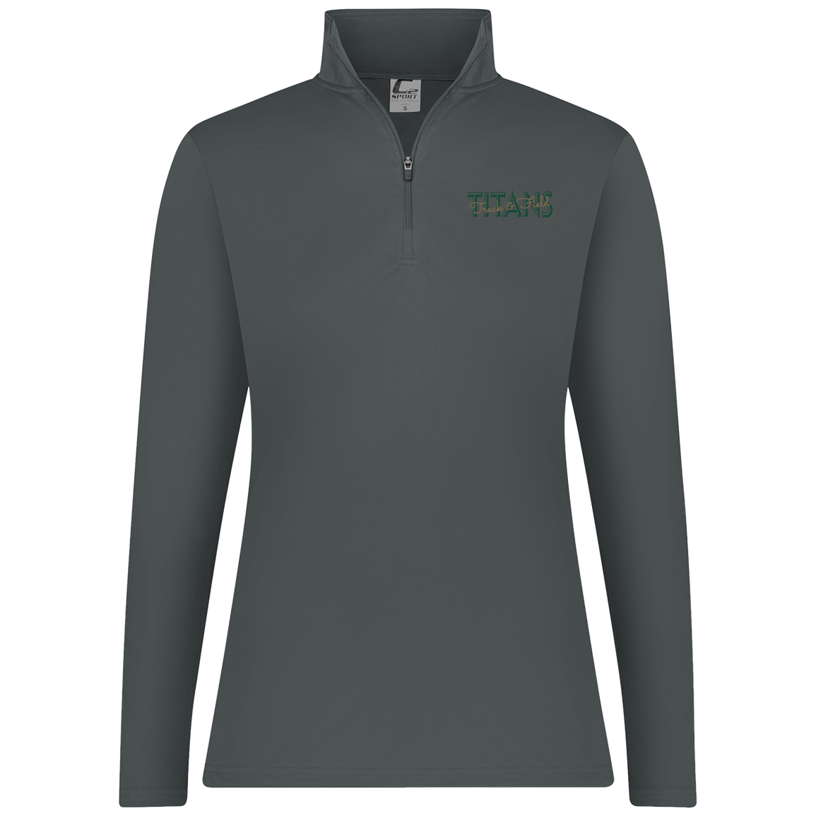 tc-titans-script-overlay-c2-womens-1-4-zip-pullover — Graphite — Front — source sha256 9c522cd9479ec0c74f21766d27ace27c575b7d5181c44046c58fdd5804904d6e — Color position 4