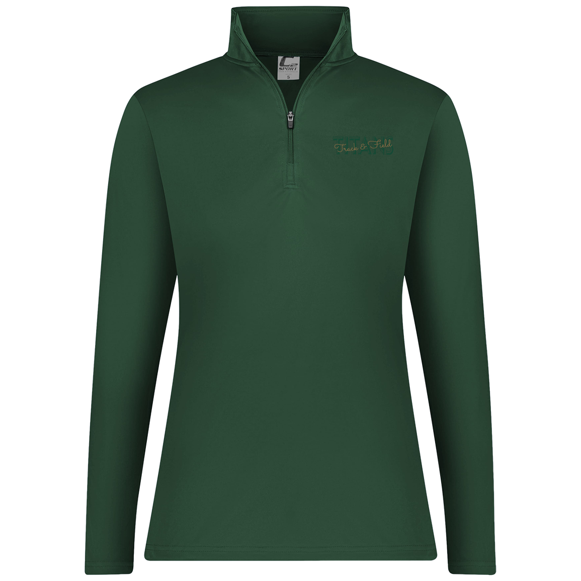 tc-titans-script-overlay-c2-womens-1-4-zip-pullover — Dark Green — Front — source sha256 d8871a033eadca85ca281e4da3debe42ee740629ec1dfc97f3fd04a960fd7221 — Color position 5