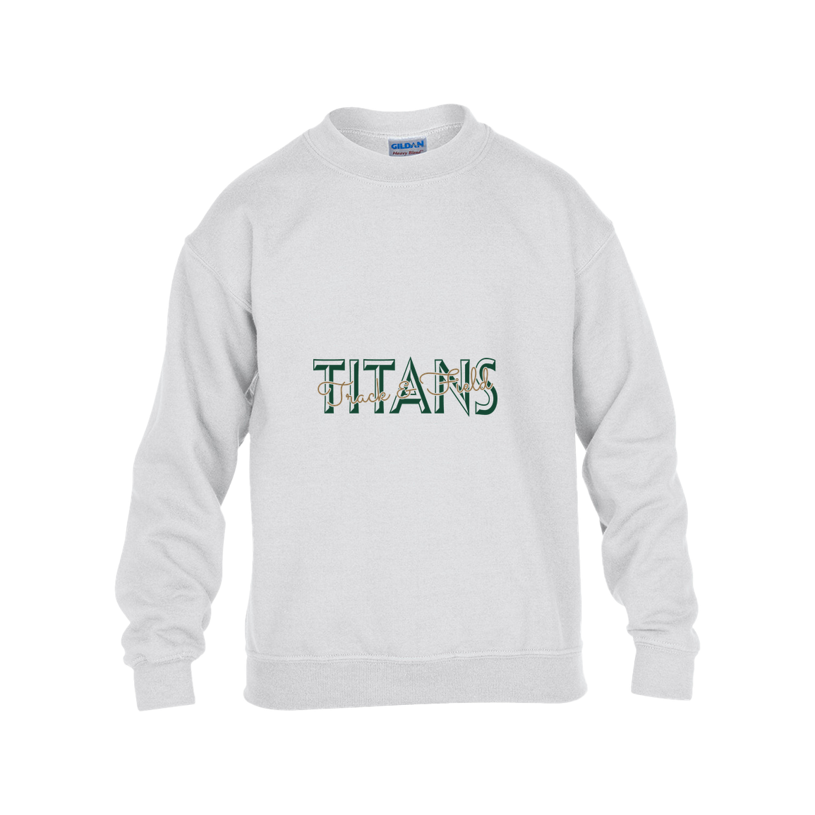 tc-titans-script-overlay-gildan-kids-heavy-blend-fleece-crew — White — Front — source sha256 fba4cc088680225e4f5ed1219ae0278f79900b5d2c3f352d6267f5f2a7d4eb1d — Color position 4