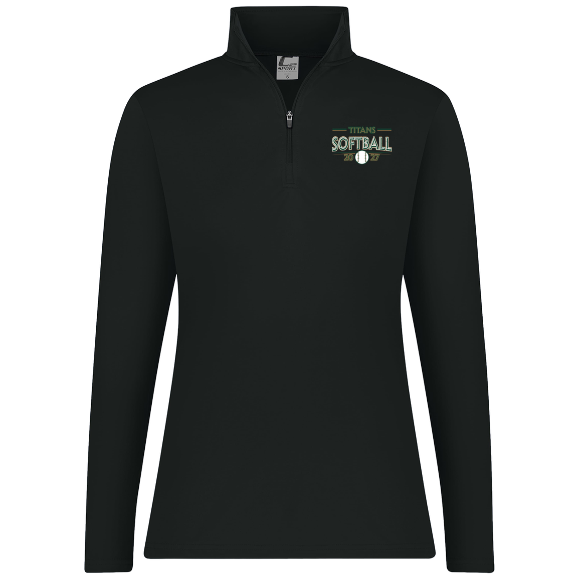 tc-titans-season-arc-c2-womens-1-4-zip-pullover — Black — Front — source sha256 142b6a43a1b6dc39d53594540120595c125f9b15de333b9420473bcebfe666e4 — Color position 1