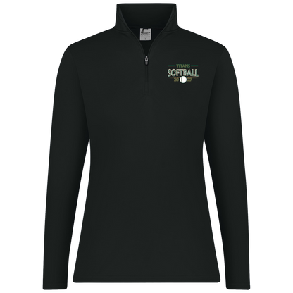 tc-titans-season-arc-c2-womens-1-4-zip-pullover — Black — Front — source sha256 142b6a43a1b6dc39d53594540120595c125f9b15de333b9420473bcebfe666e4 — Color position 1
