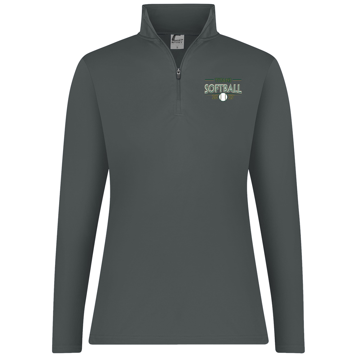 tc-titans-season-arc-c2-womens-1-4-zip-pullover — Graphite — Front — source sha256 72d60e56172657a959bc9742458670478a8e0a6f0e51d75fdcc2d3c398a7eda9 — Color position 4