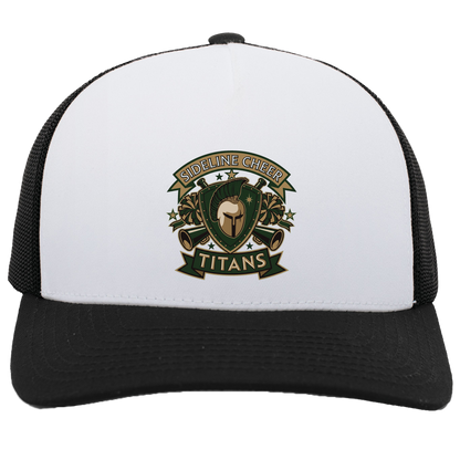 tc-titans-sideline-cheer-insignia-pacific-headwear-5-panel-trucker-snapback-cap — White/Black — Front — source sha256 18c5395734409f494cecac8cc49804a401f21e30a177b3a1e58be36d31007abf — Color position 5