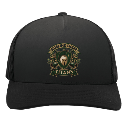 tc-titans-sideline-cheer-insignia-pacific-headwear-5-panel-trucker-snapback-cap — Black/Black — Front — source sha256 19f7d177f650583f2723ad3223913329585a291150871871c046aecac9989feb — Color position 3