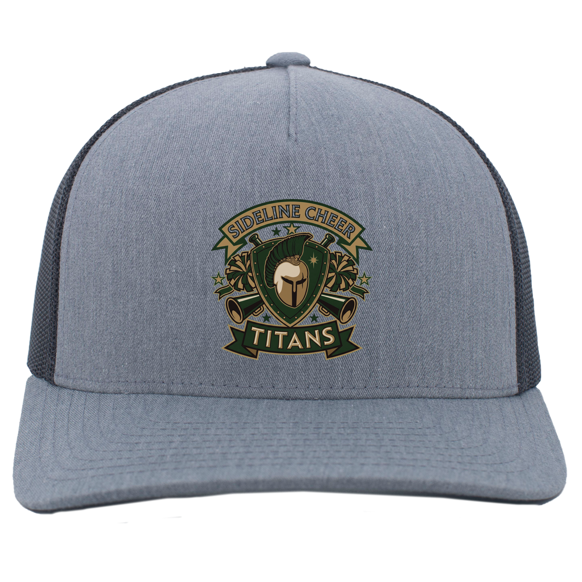 tc-titans-sideline-cheer-insignia-pacific-headwear-5-panel-trucker-snapback-cap — Heather Grey/Light Charcoal — Front — source sha256 22e25418555bd944caf4aa5fbd97532f03c85c468af329aec241beb365488535 — Color position 2