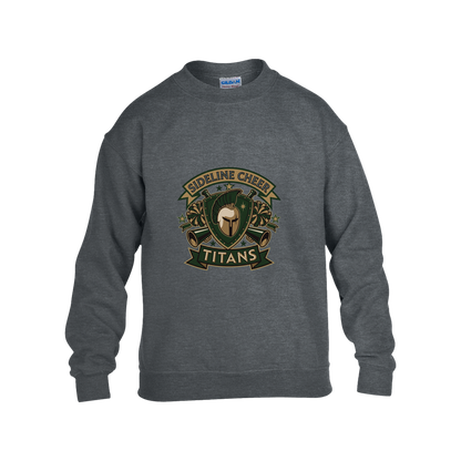 tc-titans-sideline-cheer-insignia-gildan-kids-heavy-blend-fleece-crew — Dark Heather — Front — source sha256 4cbbad5795768f58168fb41fa810a6a72b22d25e1bd76716b3a446a90d78b90e — Color position 2