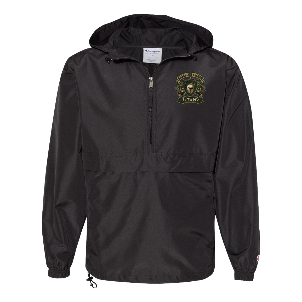 tc-titans-sideline-cheer-insignia-champion-unisex-packable-anorak-jacket — Black — Front — source sha256 4d3b4e4894190a3c11558448fefccb9f7890910f2991aaf2607349989fba734c — Color position 1