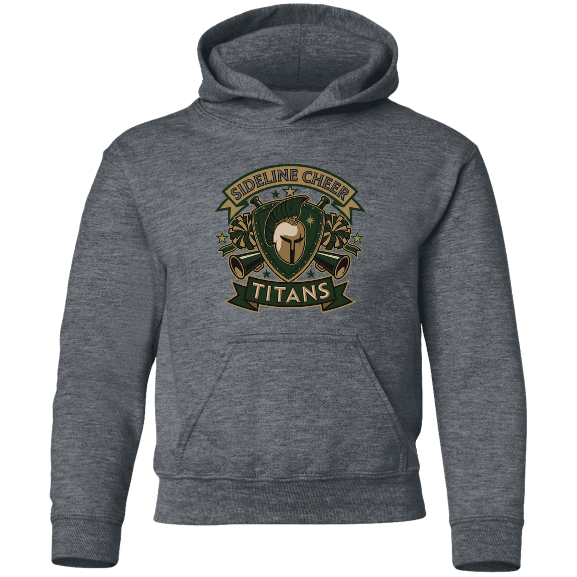 tc-titans-sideline-cheer-insignia-gildan-youth-pullover-hoodie — Dark Heather — Front — source sha256 5aeaf6f671449b8029b987bb51592806339ad7e328b490120c04715d2ce475b6 — Color position 4