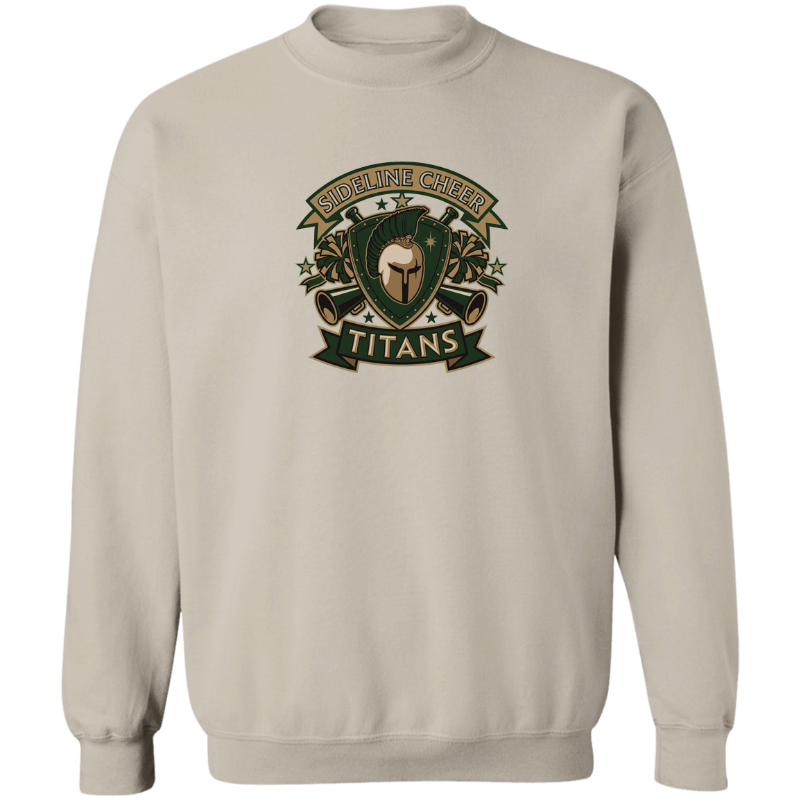 tc-titans-sideline-cheer-insignia-gildan-crewneck-pullover-sweatshirt — Sand — Front — source sha256 627847aacbbb713fc917d95d3dc7d2f9235cfc266a164a579881f05a83366a74 — Color position 5